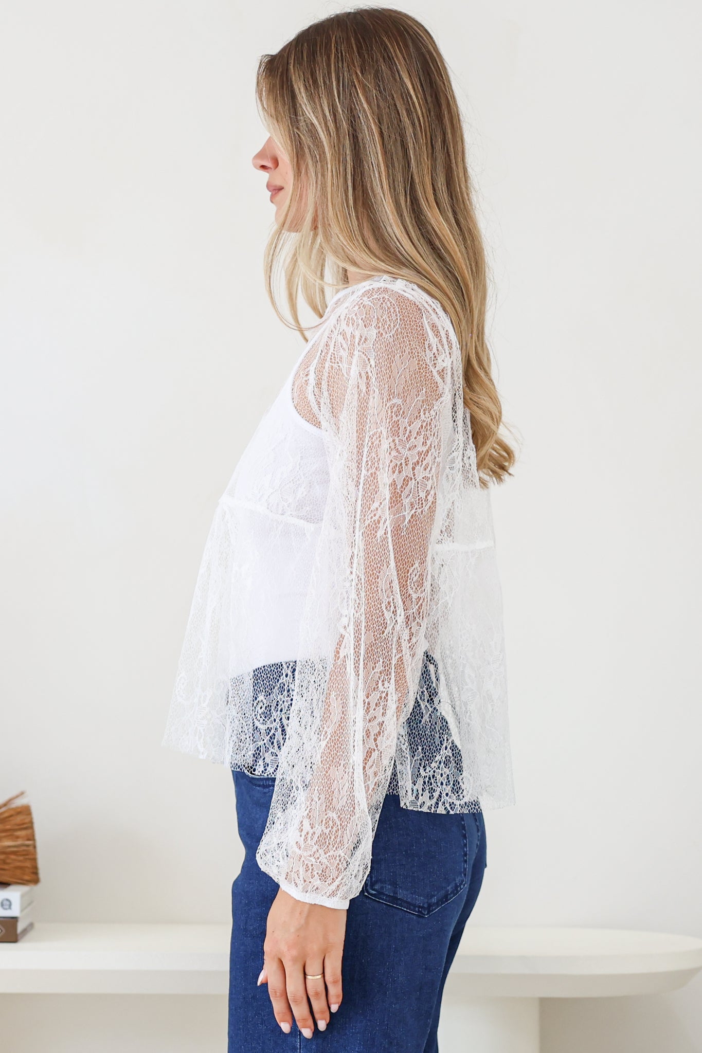 Denni Top - Lace Empire Bustline Pull Over with Matching Singlet Underlay in White