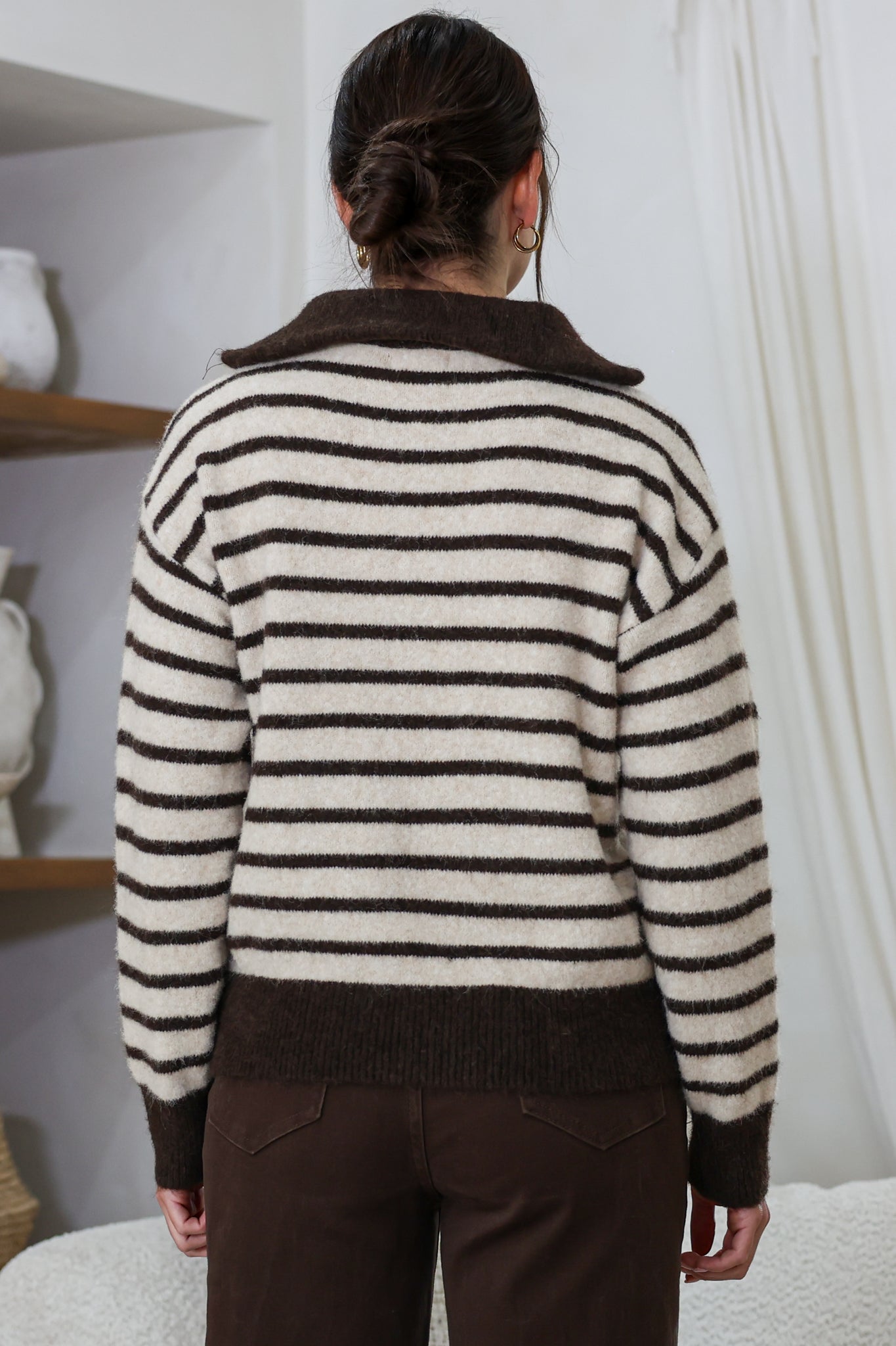 Dennis Jumper - Chunky Collar with Zipper Stripe Knit in Latte