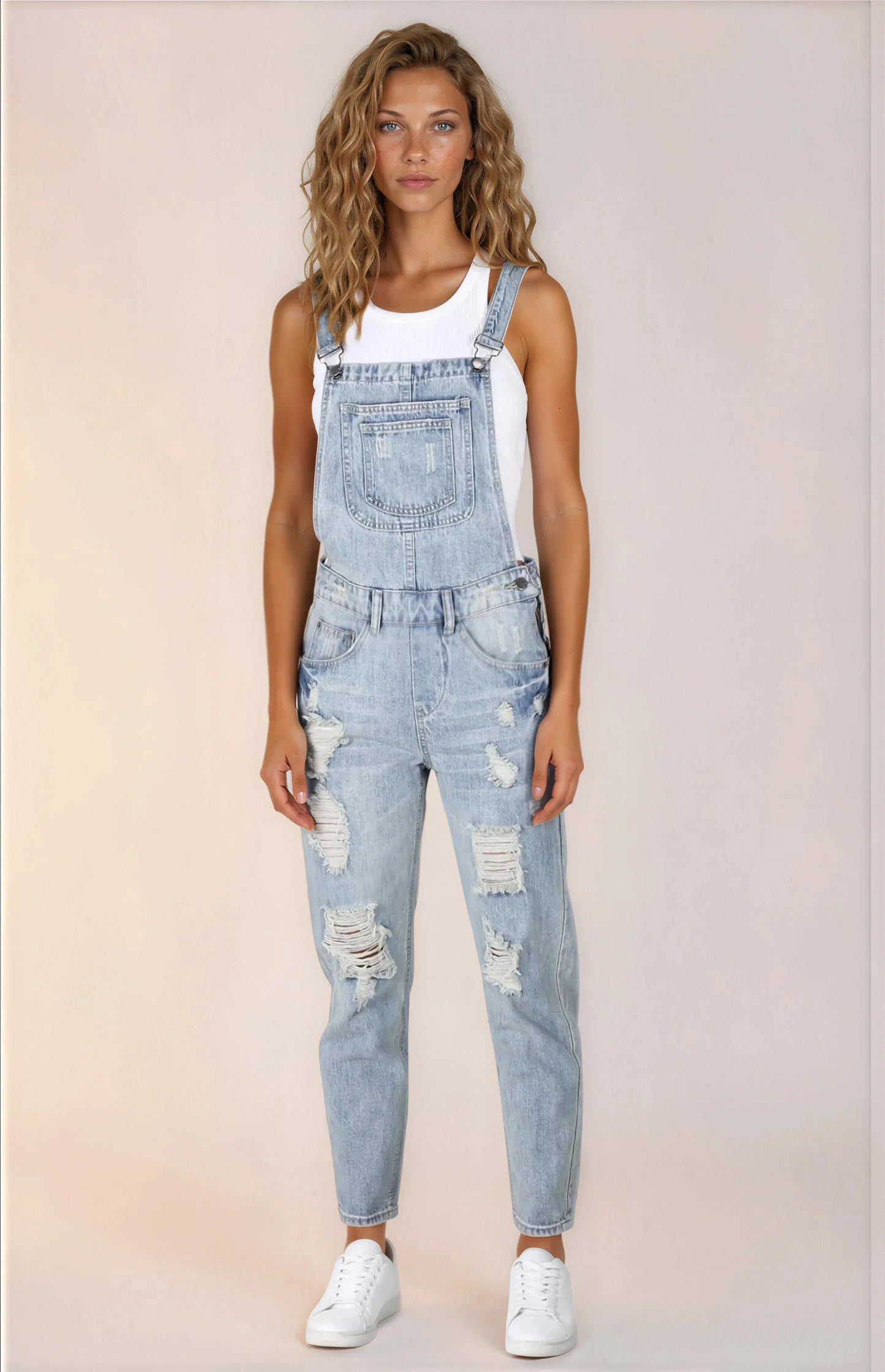 Aeryn Denim Overalls - Straight Leg Dungarees in Stone Wash Denim