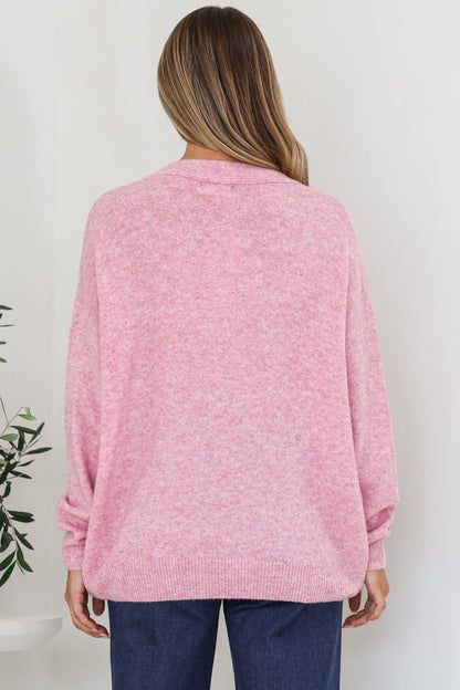Donoven Jumper - V Neck Lightweight Knit with Ribbed Hemlines in Boysenberry