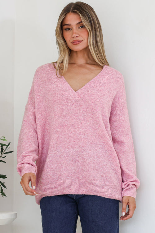 Donoven Jumper - V Neck Lightweight Knit with Ribbed Hemlines in Boysenberry