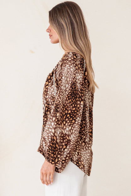 Dottie Blouse - On or Off Shoulder Button Down with Ladder Lace Trims in Talon Print