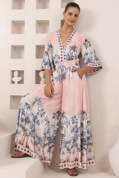 Elysia Blouse - Deep V Neck Button Down 3/4 Sleeve Top in Armena Print