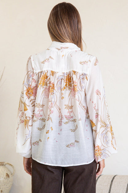 Faye Blouse - Mandarin Collar Balloon Sleeve Button Down Shirt in Sheree Print
