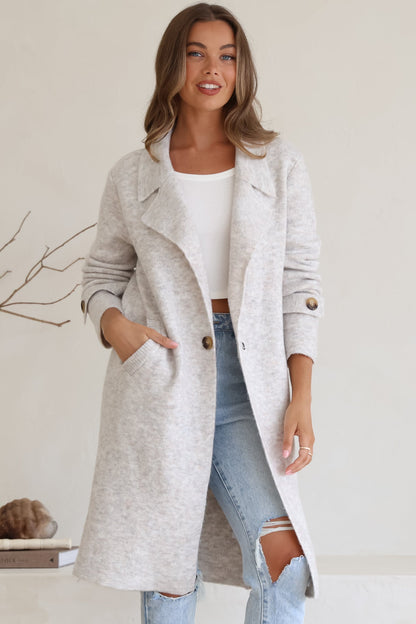 Griffin Cardigan - Collared Button Closure Coatigan with Pockets in Grey