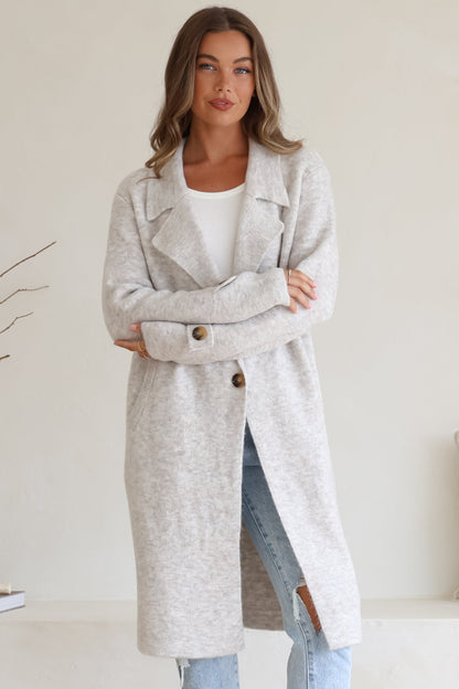 Griffin Cardigan - Collared Button Closure Coatigan with Pockets in Grey