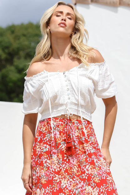 Nadiya Crop - Adjustable Neck and Hemline Crop Top with Pleating Details in White