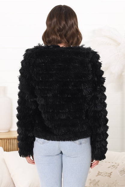 Hilton Jacket - Faux Fur Open Front Jacket in Black