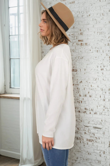 Mayanna Jumper - Light Weight V Neck Knit with Side Splits in Cream
