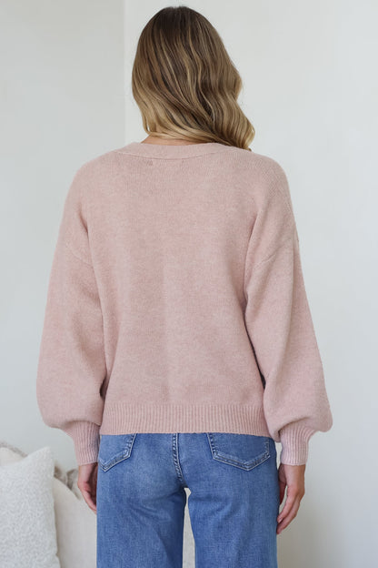 Indie Cardigan Set - Knit Top and Button Down Cardigan Set in Blush