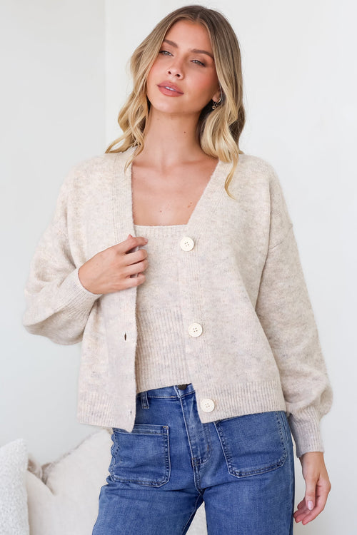 Indie Cardigan Set - Knit Top and Button Down Cardigan Set in Oatmeal