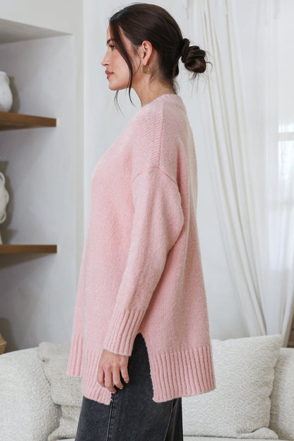 Jonas Jumper - Relaxed High-Low Jumper With Seam Splits In Baby Pink