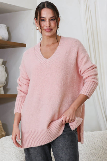 Jonas Jumper - Relaxed High-Low Jumper With Seam Splits In Baby Pink