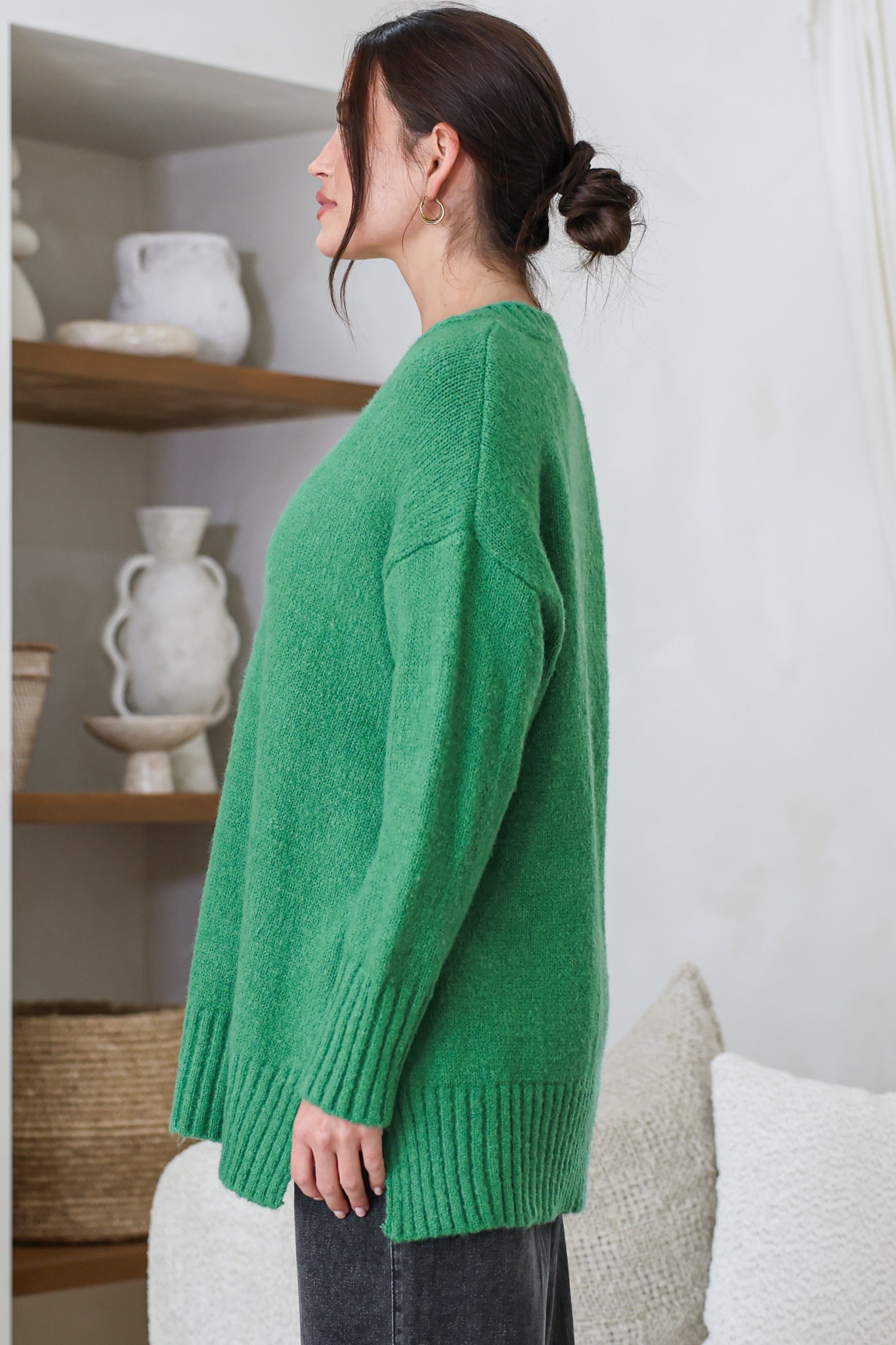 Jonas Jumper - Relaxed High-Low Jumper With Seam Splits In Green