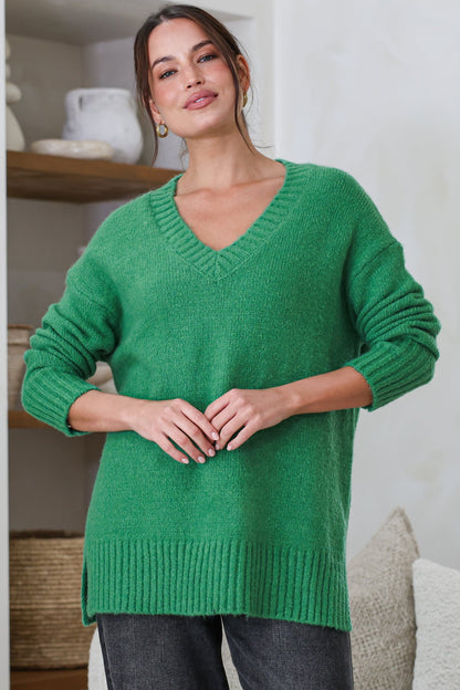 Jonas Jumper - Relaxed High-Low Jumper With Seam Splits In Green