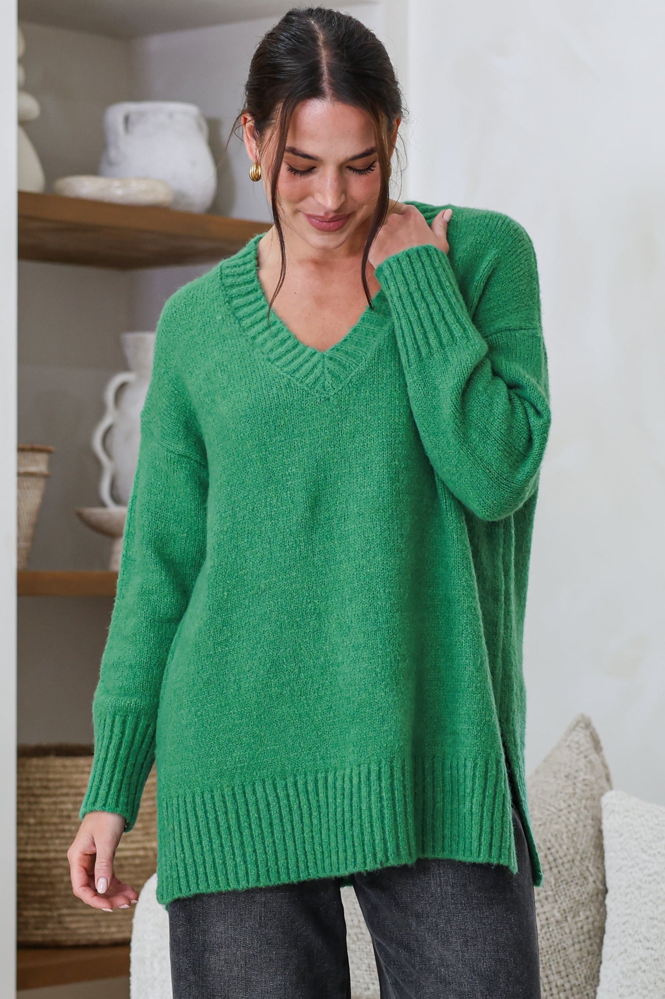 Jonas Jumper - Relaxed High-Low Jumper With Seam Splits In Green
