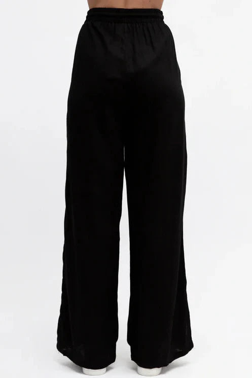 Geo Pants - Elasticated High Waist Pants with Contrast Heart Sports Stripes in Black