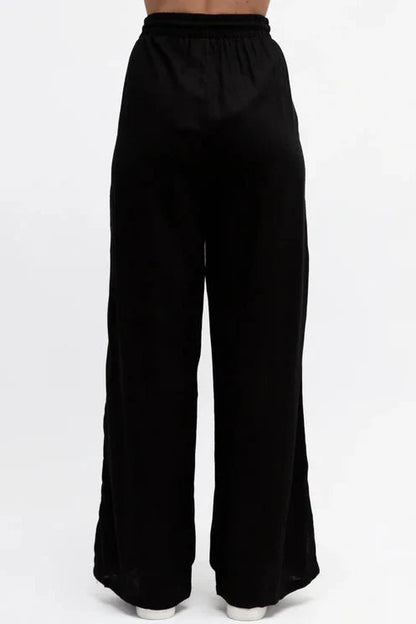 Geo Pants - Elasticated High Waist Pants with Contrast Heart Sports Stripes in Black