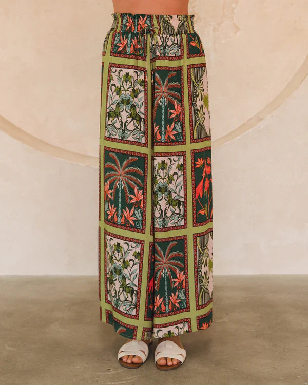 Dulcina Pants - High Waisted Straight Leg Graphic Print Pants in Tropical Rodeo Print