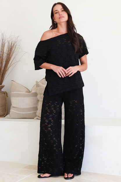 Lenka Lace Pants - High Waisted Floral Lace Pants with Built in Shorts in Black