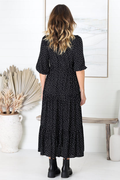 Montania Maxi Dress - Buttoned Bodice Pull in Waist Dress