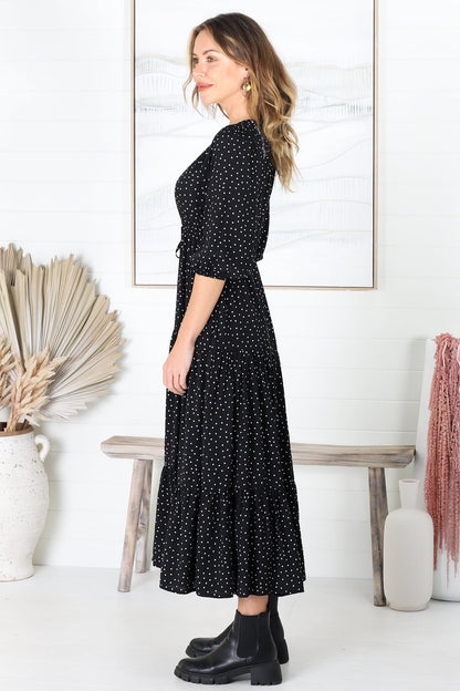 Montania Maxi Dress - Buttoned Bodice Pull in Waist Dress