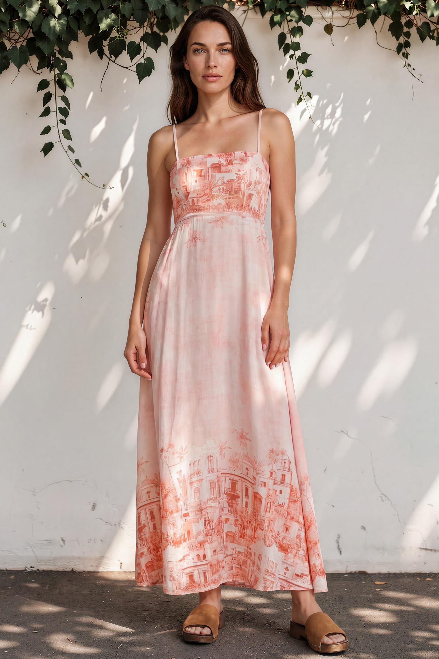 Mattina Maxi Dress: Spaghetti Strap Sun Dress in Nada Print