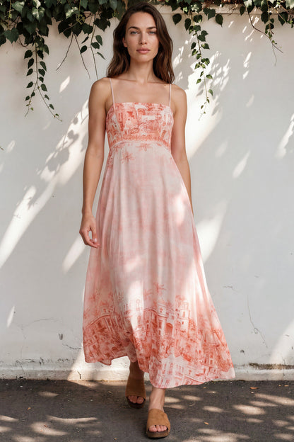 Mattina Maxi Dress: Spaghetti Strap Sun Dress in Nada Print