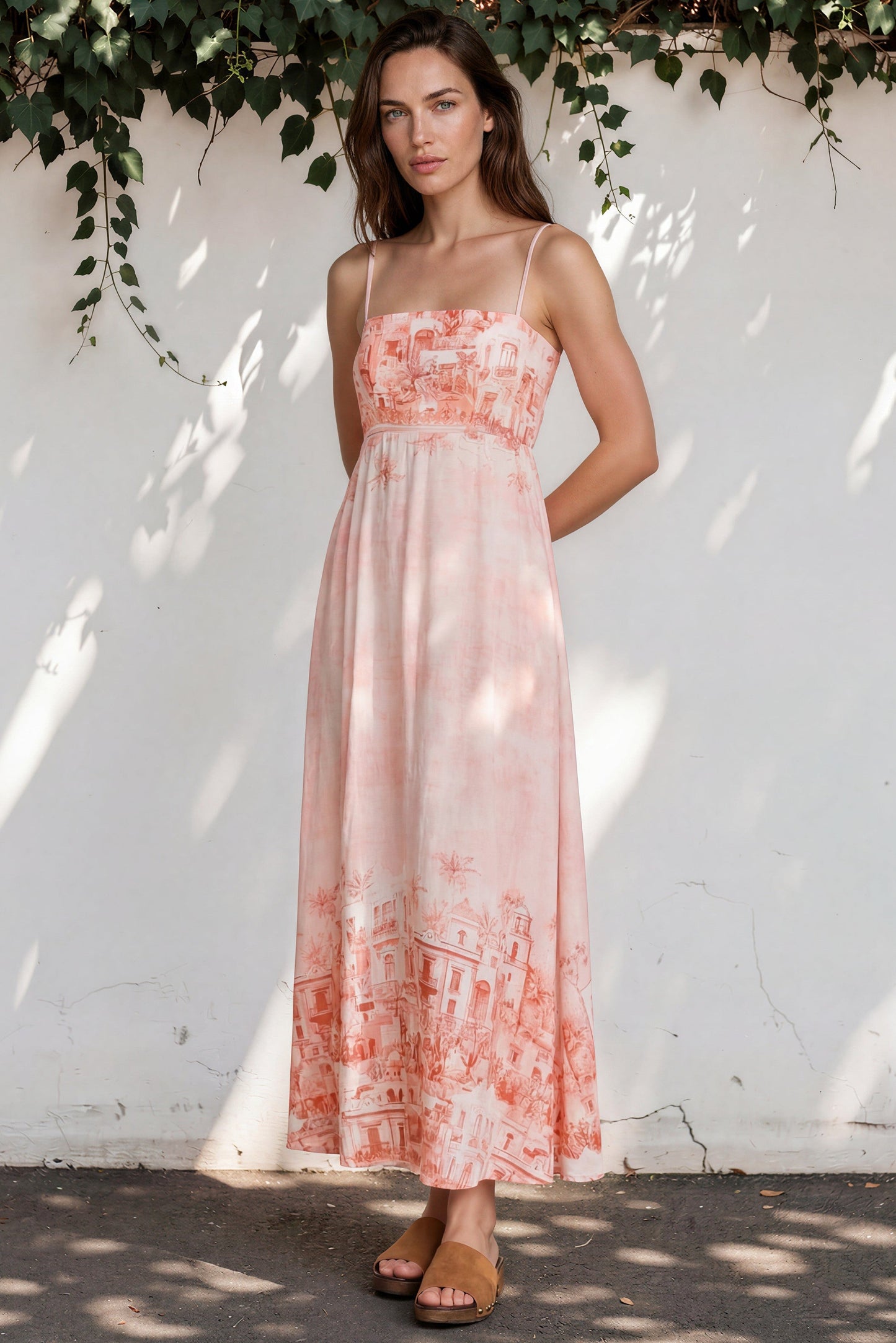 Mattina Maxi Dress: Spaghetti Strap Sun Dress in Nada Print