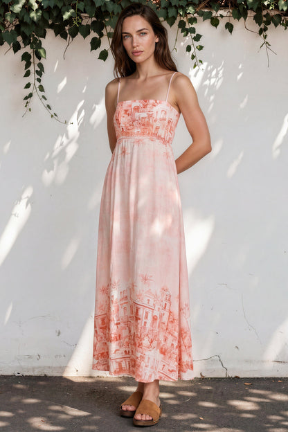 Mattina Maxi Dress: Spaghetti Strap Sun Dress in Nada Print