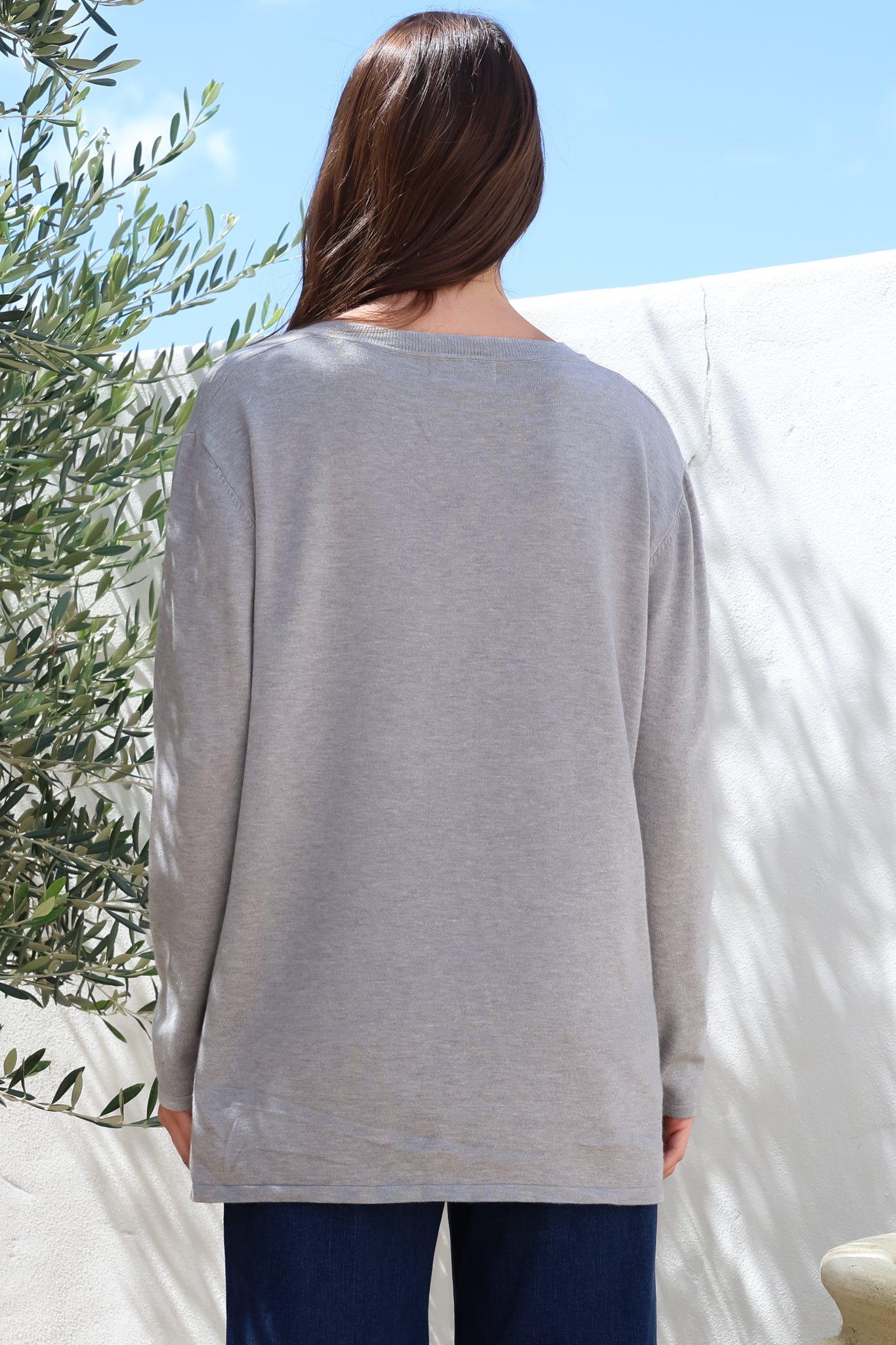 Mayanna Jumper - Light Weight V Neck Knit with Side Splits in Grey