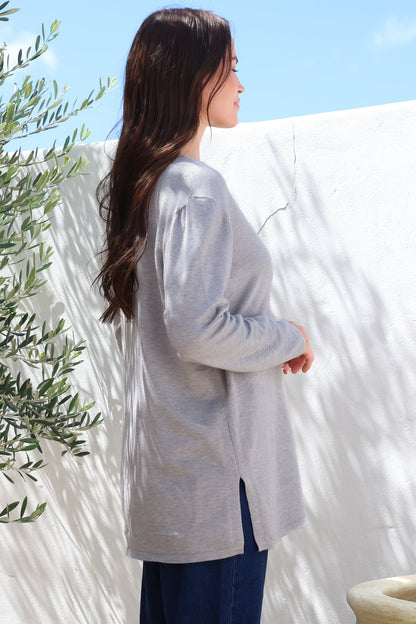 Mayanna Jumper - Light Weight V Neck Knit with Side Splits in Grey