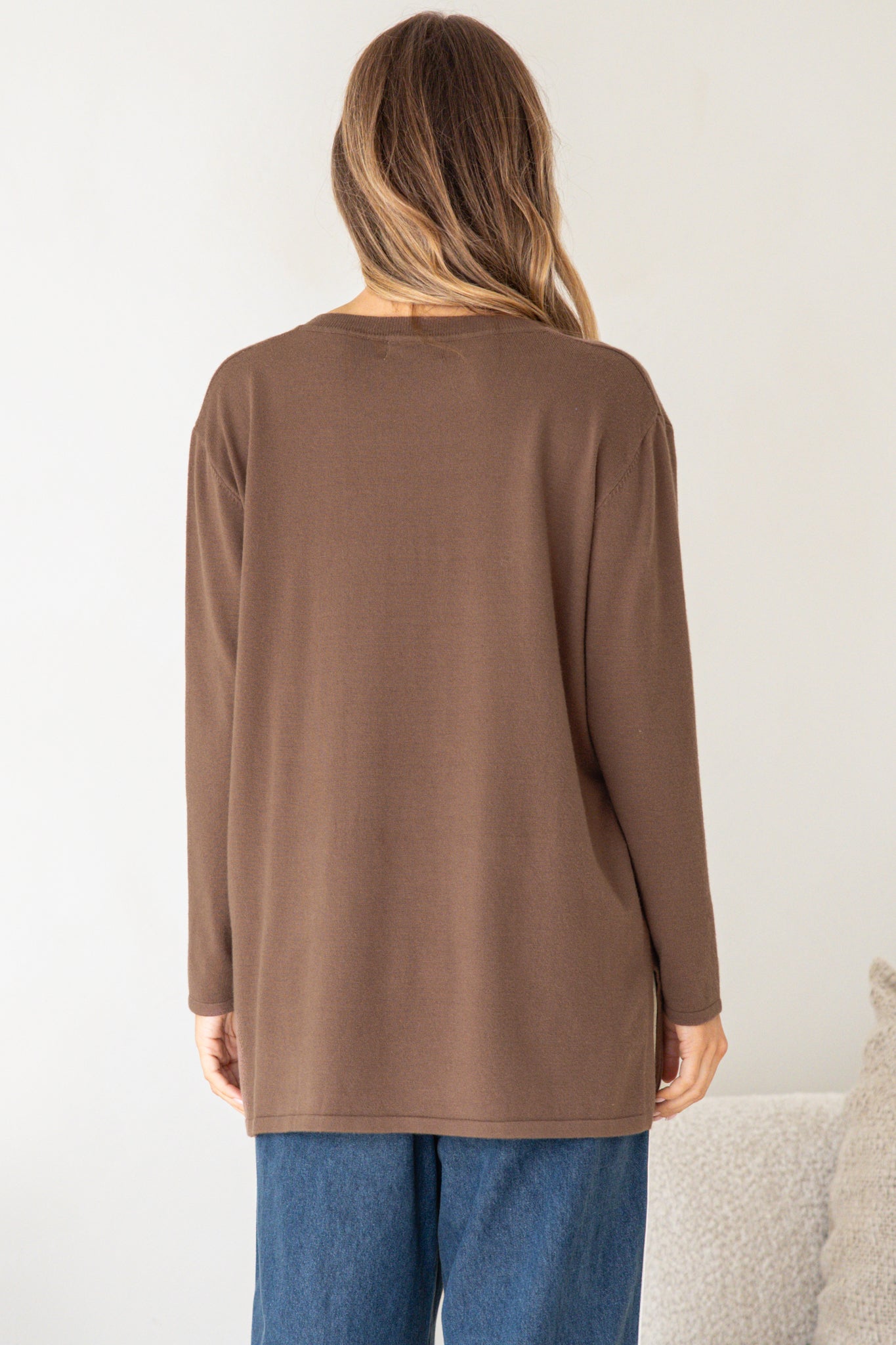 Mayanna Jumper - Light Weight V Neck Knit with Side Splits in Coffee