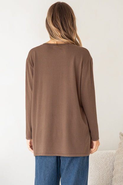 Mayanna Jumper - Light Weight V Neck Knit with Side Splits in Coffee