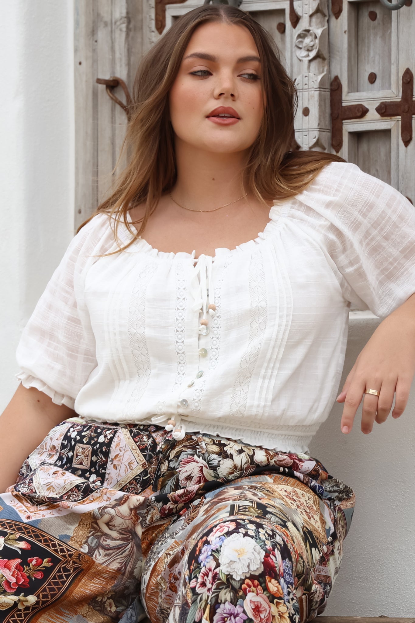Nadiya Crop - Adjustable Neck and Hemline Crop Top with Pleating Details in White