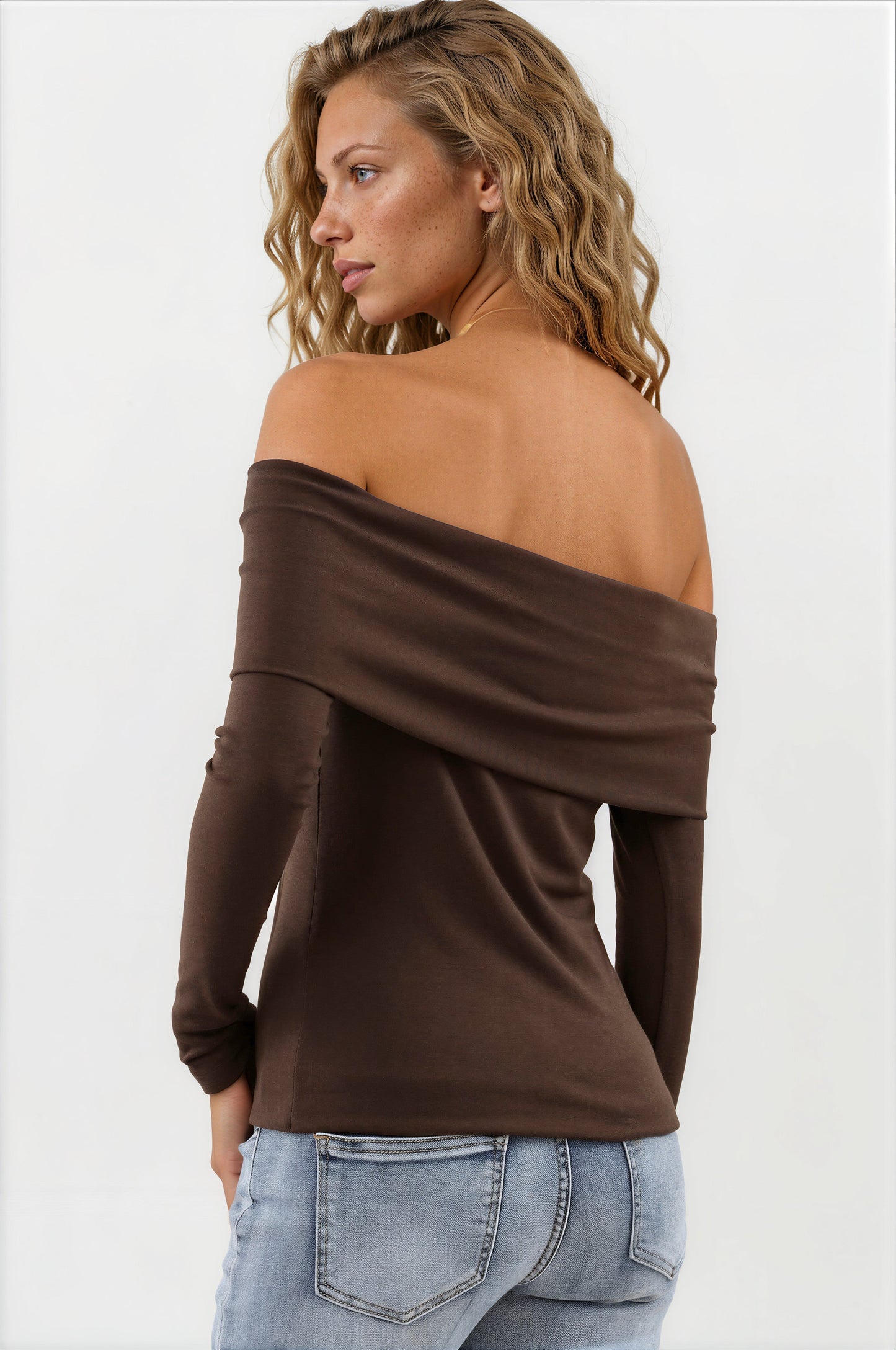 Nerola Top - Off Shoulder Button Down Top in Chocolate