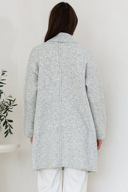 Oswin Cardigan - Open Front Ribbed Shawl Collar Knit with Pockets in Grey