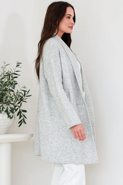 Oswin Cardigan - Open Front Ribbed Shawl Collar Knit with Pockets in Grey