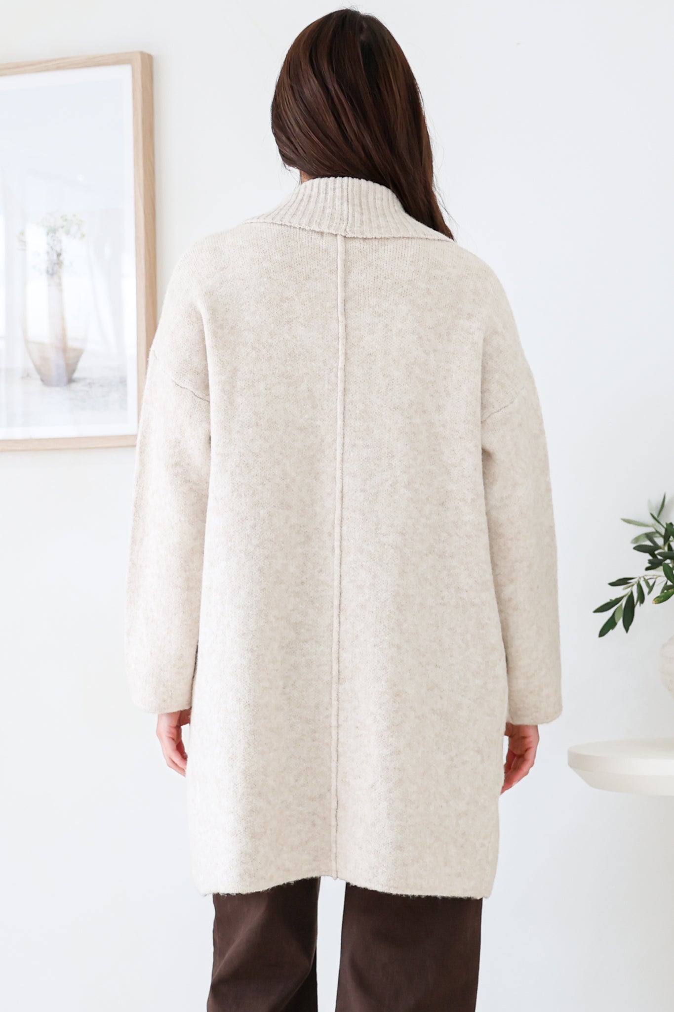 Oswin Cardigan - Open Front Ribbed Shawl Collar Knit with Pockets in Oatmeal