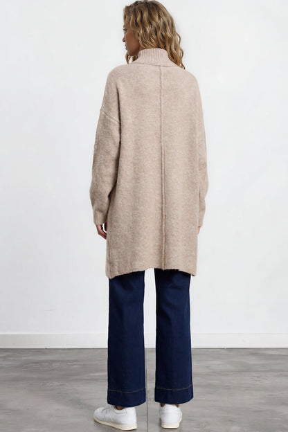 Oswin Cardigan - Open Front Ribbed Shawl Collar Knit with Pockets in Beige