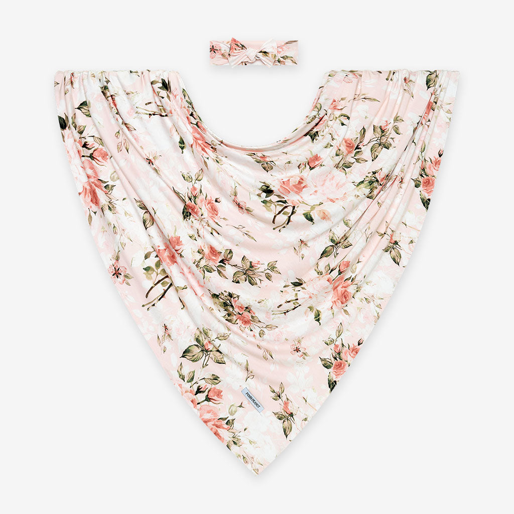 Vintage Pink Rose Swaddle Headband Set