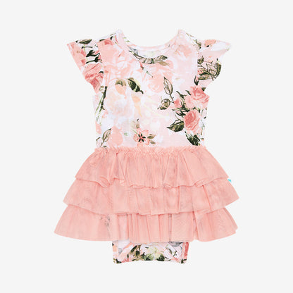 Vintage Pink Rose Tulle Bodysuit Dress