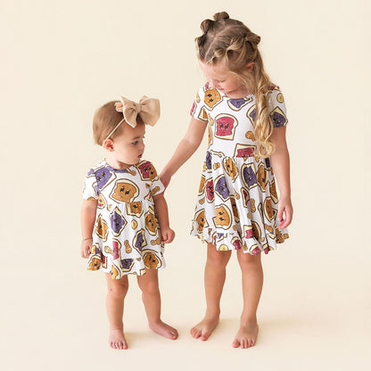 Peanut Butter Jelly Time Ruffled Twirl Bodysuit Dress
