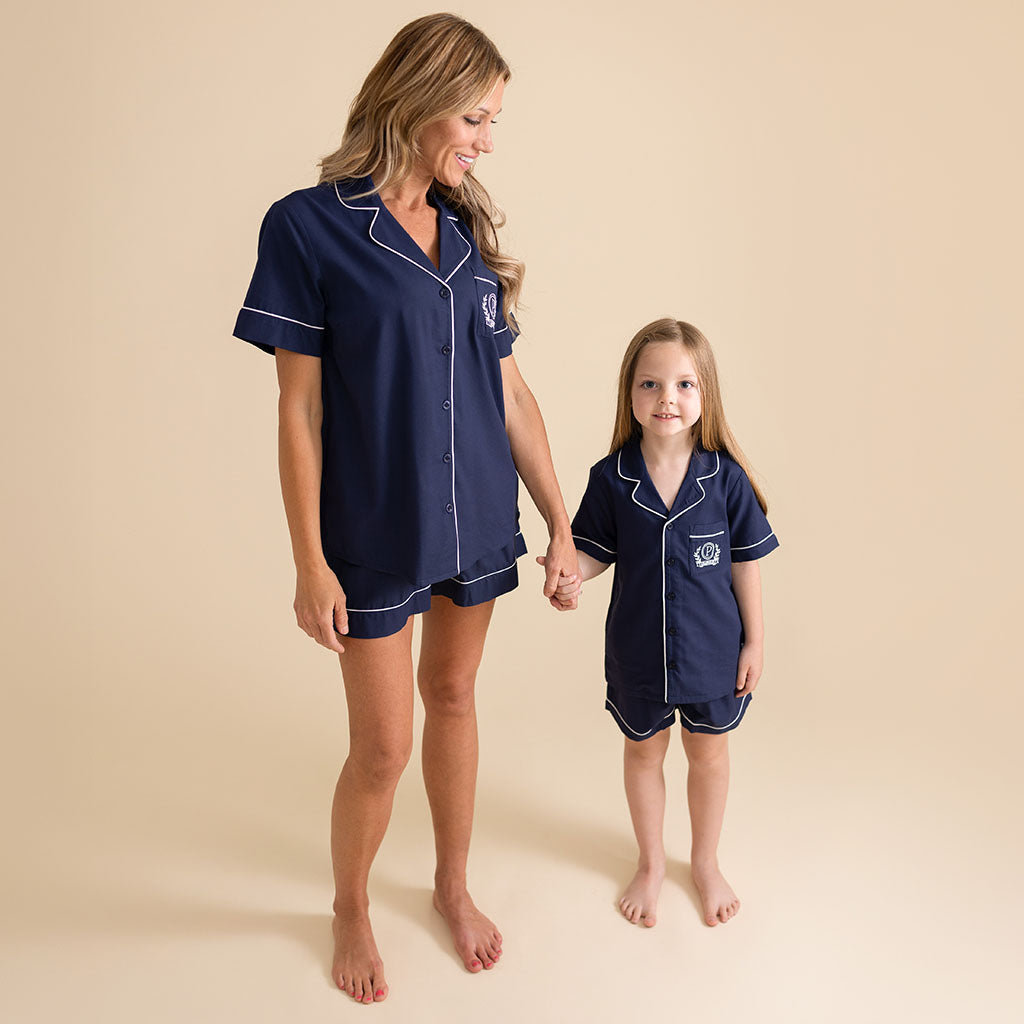Varsity Navy Twill Pajama Short Set