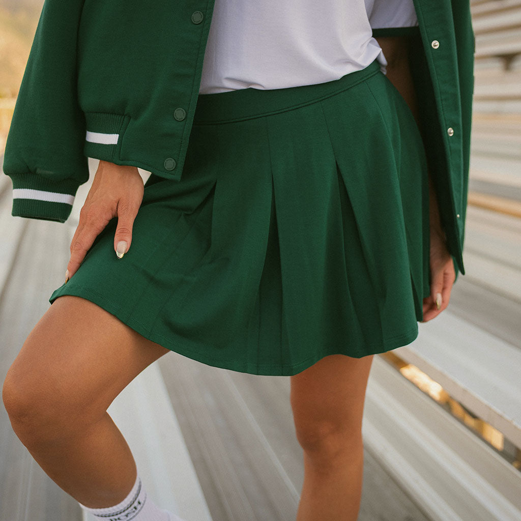 Varsity Green Women's French Terry Pleated Skort