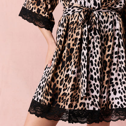 Loretta Leopard Women's Lace Robe