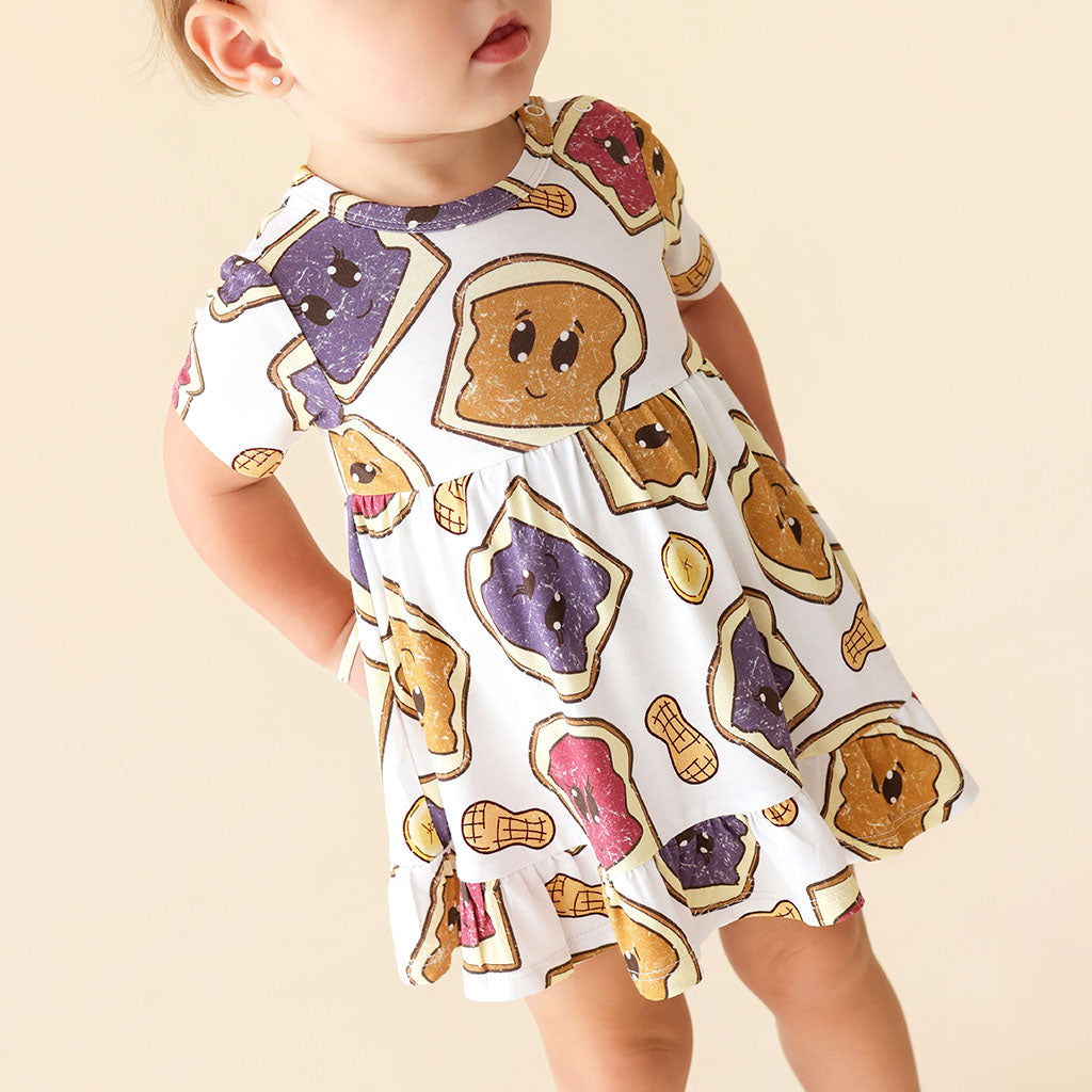 Peanut Butter Jelly Time Ruffled Twirl Bodysuit Dress