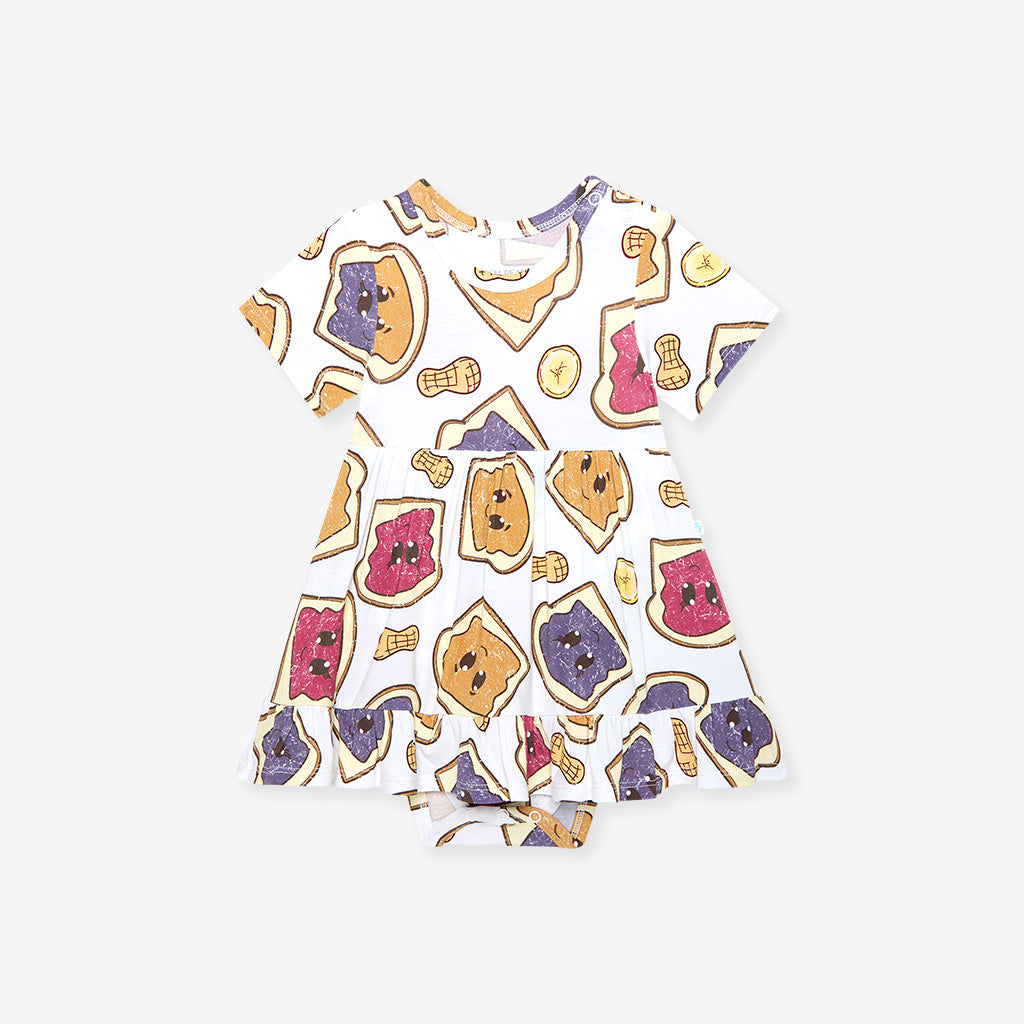 Peanut Butter Jelly Time Ruffled Twirl Bodysuit Dress