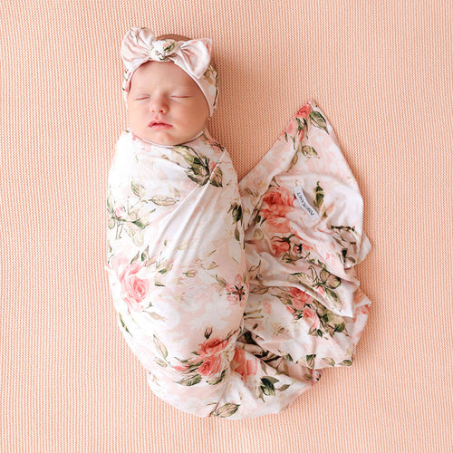 Vintage Pink Rose Swaddle Headband Set