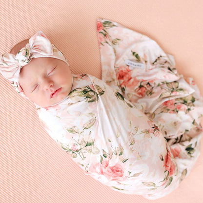 Vintage Pink Rose Swaddle Headband Set